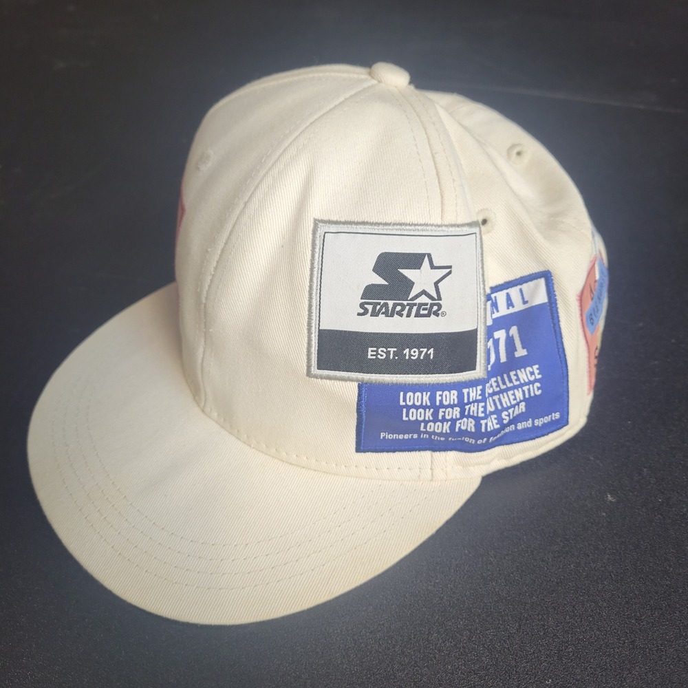 Acne Studios x Starter Hat Mens OS Cream Snapback Bla Konst Multi-Patch Cap - Picture 2 of 8